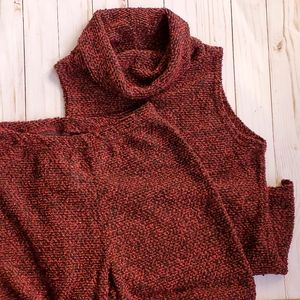 Cowl neck top and Long Pants Set, Burgundy Knit